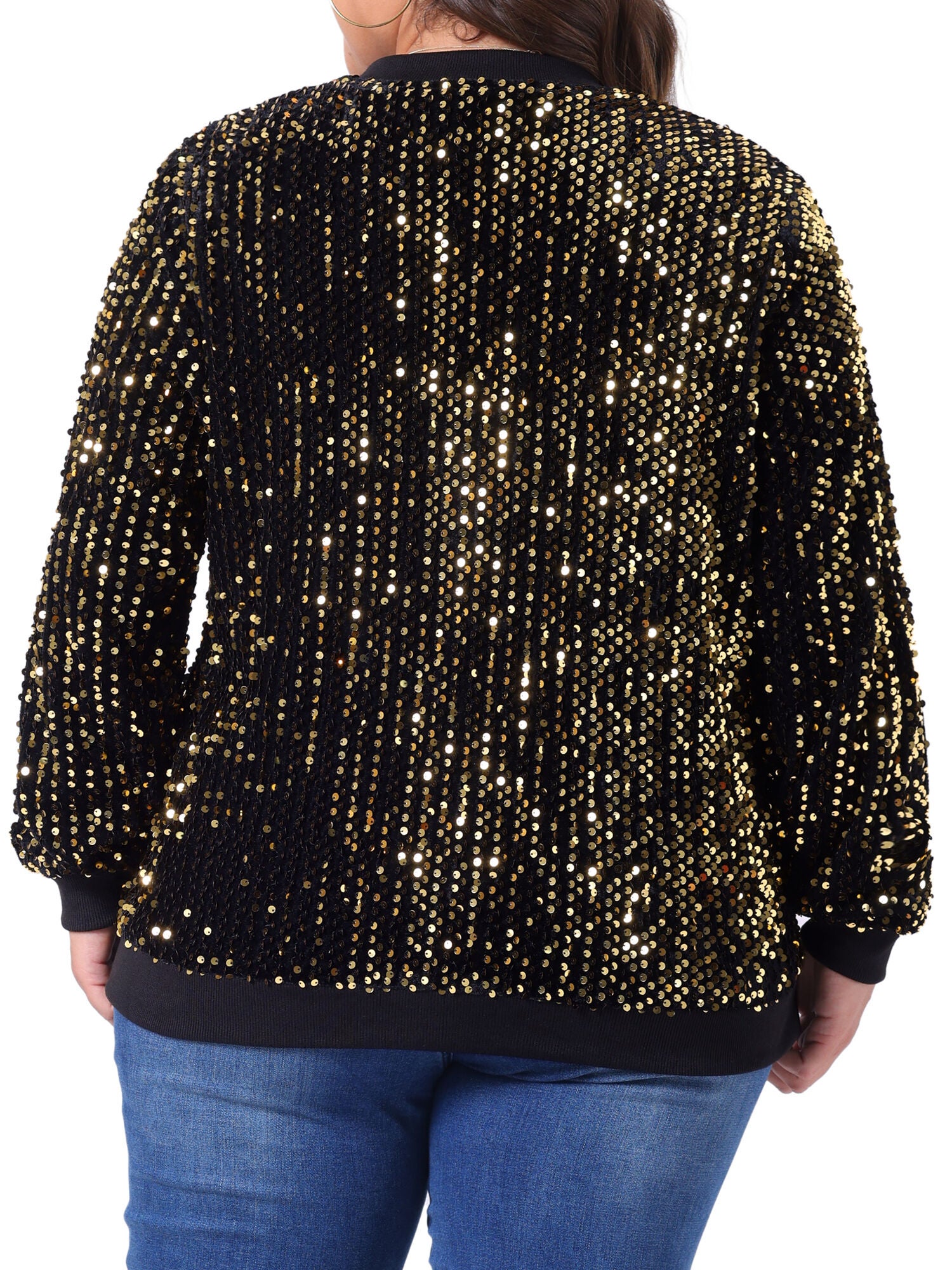 SEQUIN SPARKLE FRONT ZIP BOMBER JACKET, Gold / Gold, alternate image number 3
