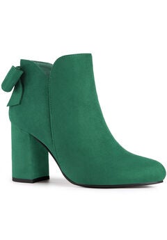 Round Toe Bow Decor Chunky Heel Ankle Boots