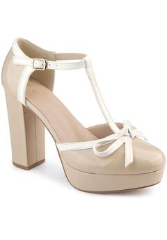 Platform Bow T Strap Chunky Heels Pumps