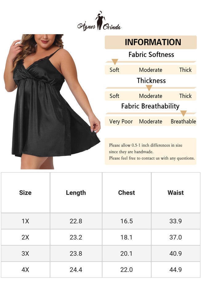 SATIN LACE CHEMISE NIGHTGOWN LINGERIE SIDE SLIT SLEEPWEAR, Black / Black, alternate image number 3