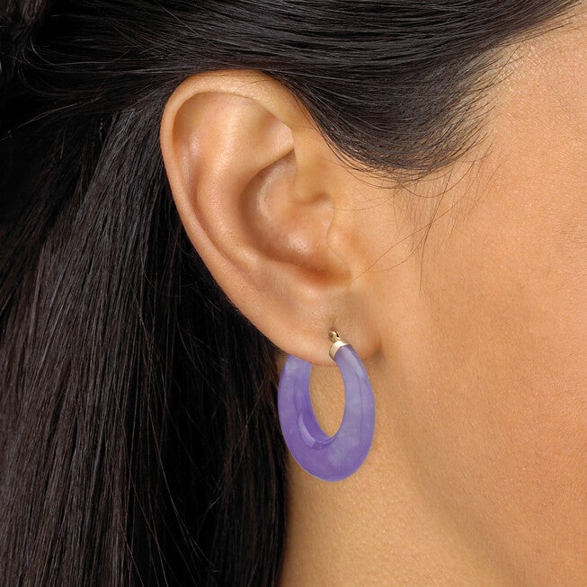 Genuine Lavender Jade 14k Yellow Gold Hoop Earrings, Purple / Purple, alternate image number null