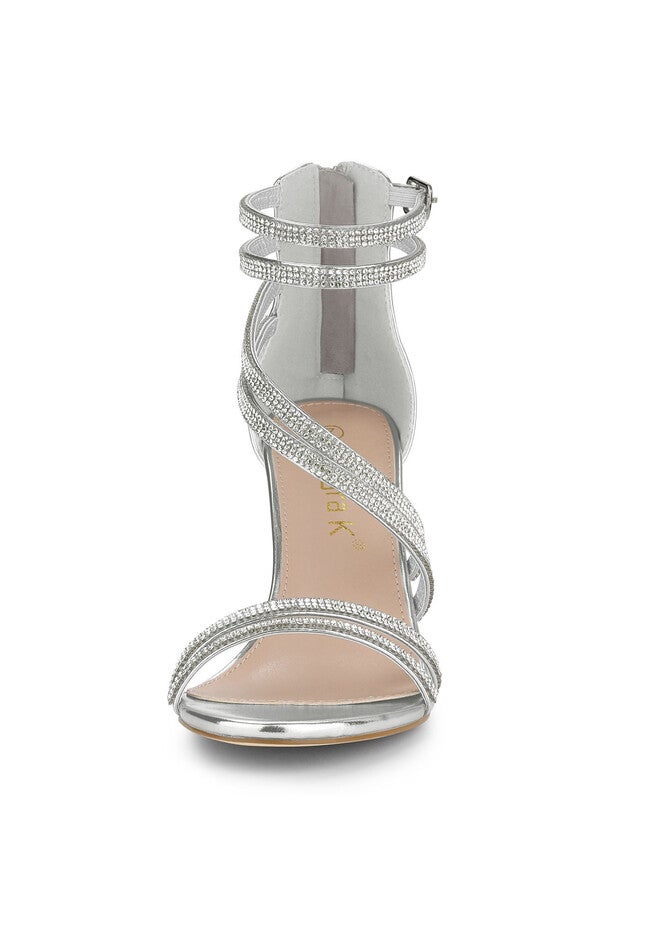 Ankle Strap Rhinestone Stiletto Heels Sandals, Silver / Silver, alternate image number null