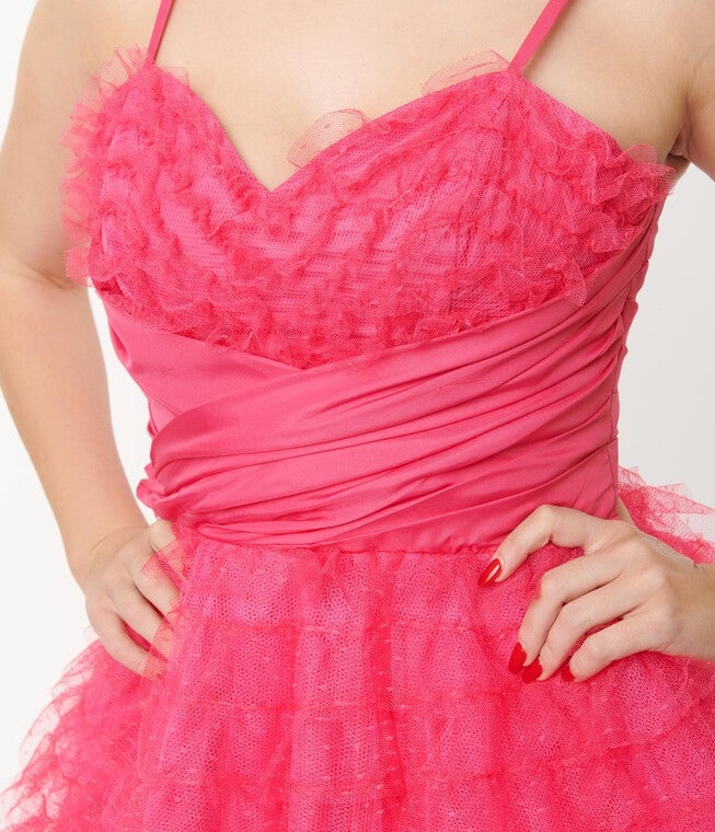 Unique Vintage Hot Pink Tulle Cupcake Swing Dress, Hot Pink / Pink, alternate image number null