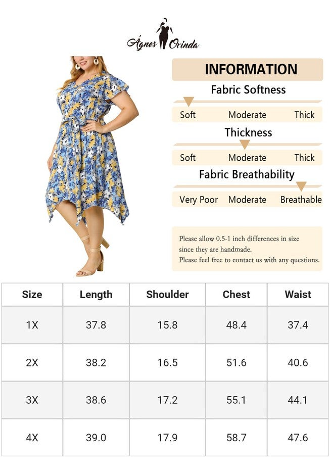 Ruffle Asymmetric High Low Midi Floral Dress, Blue / Light Blue, alternate image number 4