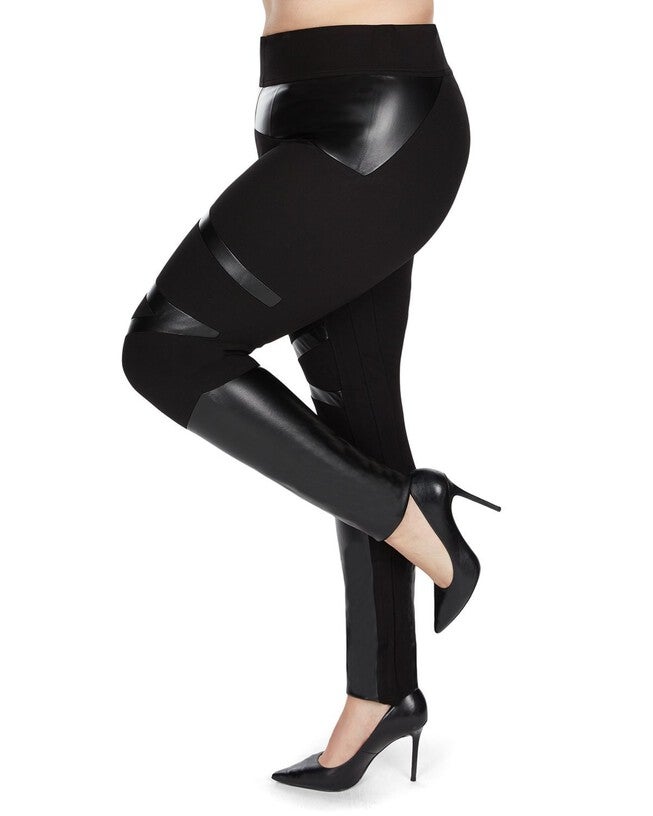 Sexy Moto Pleather Accent Shaping Leggings, Black / Black, hi-res image number 0