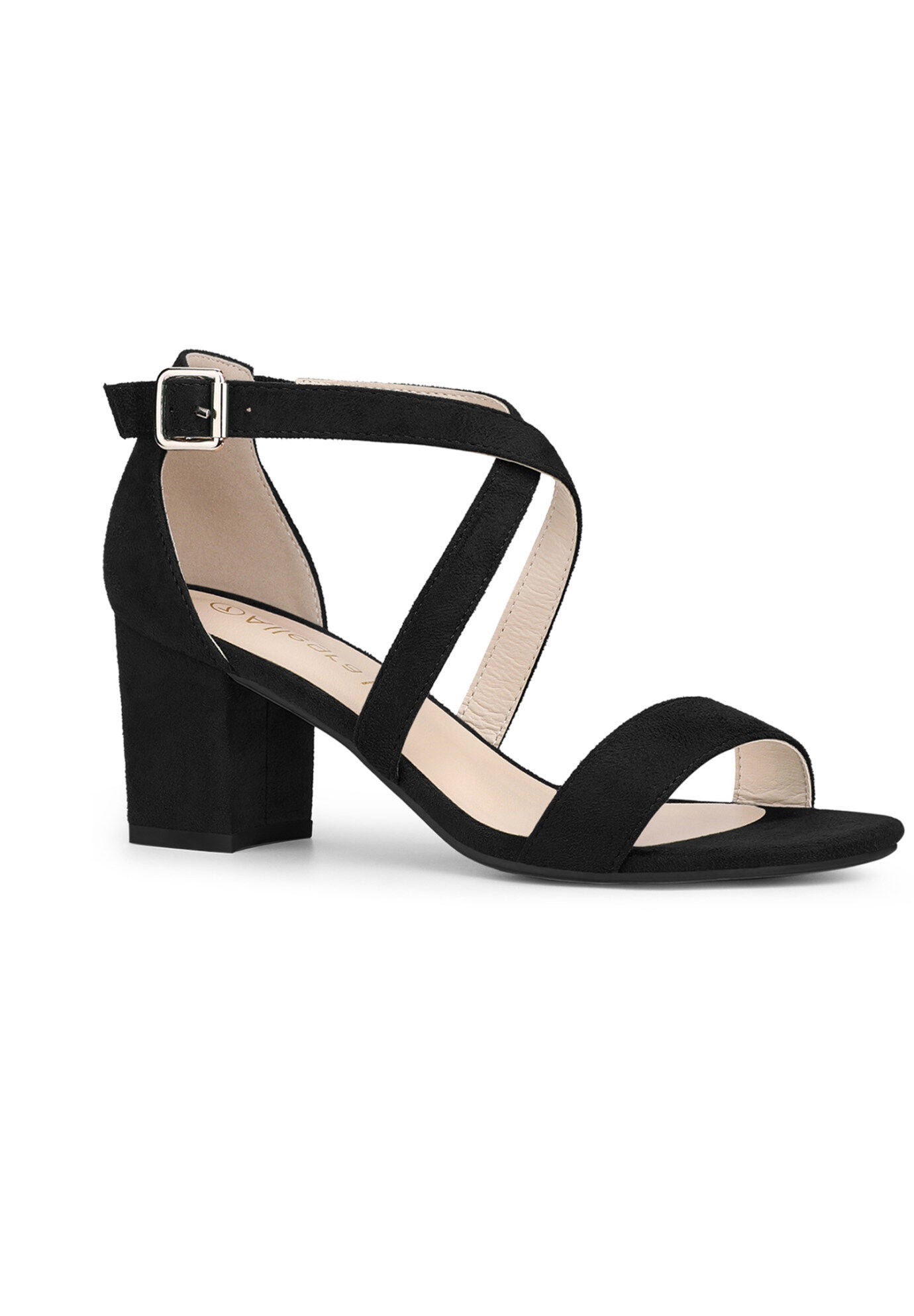 Crisscross Strap Open Toe Chunky Heels Sandals, Black / Black, hi-res image number 0