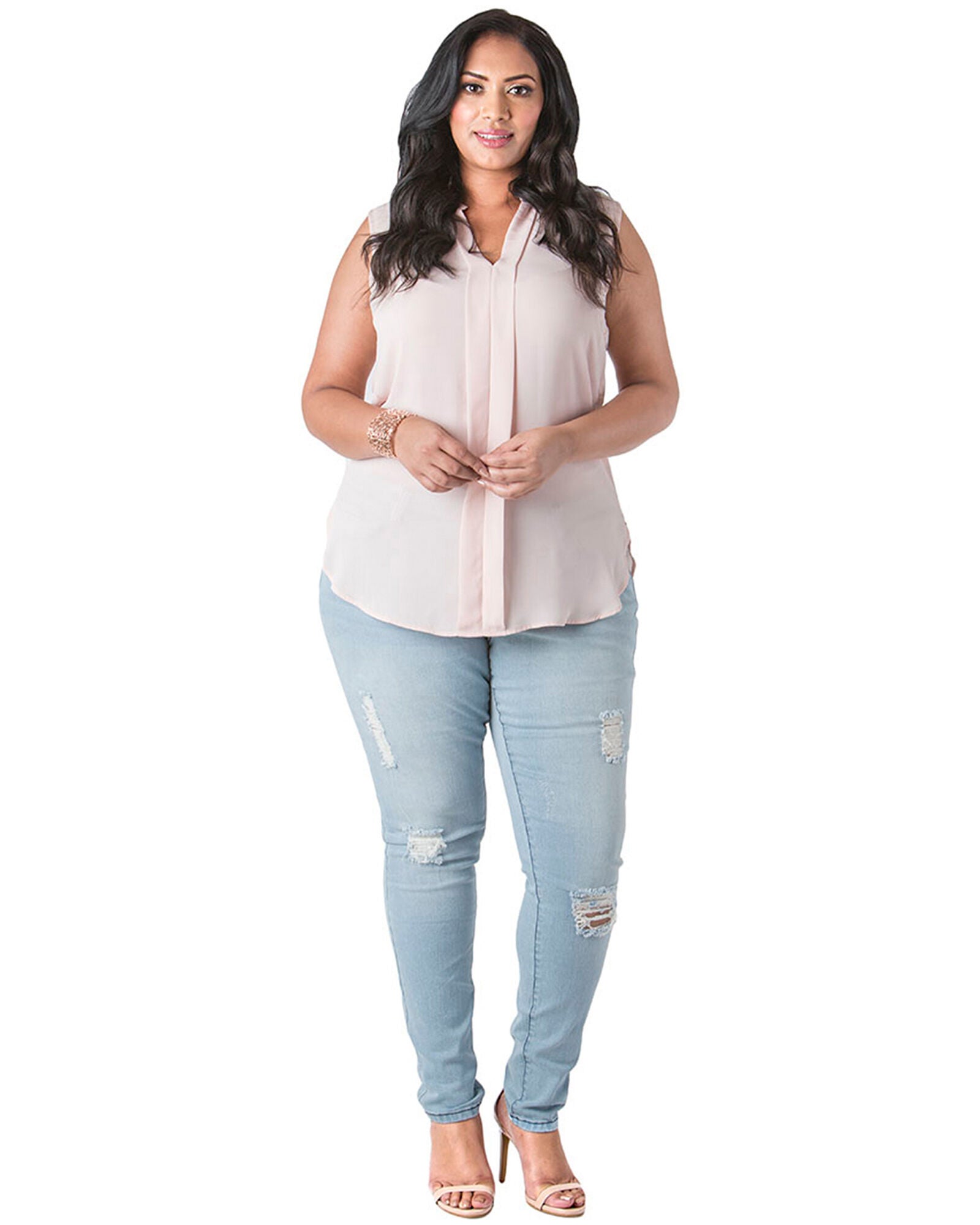 Plus Size Madison Destroyed Washed Skinny Jeans, Blue Destroyed / Light Wash, alternate image number 3