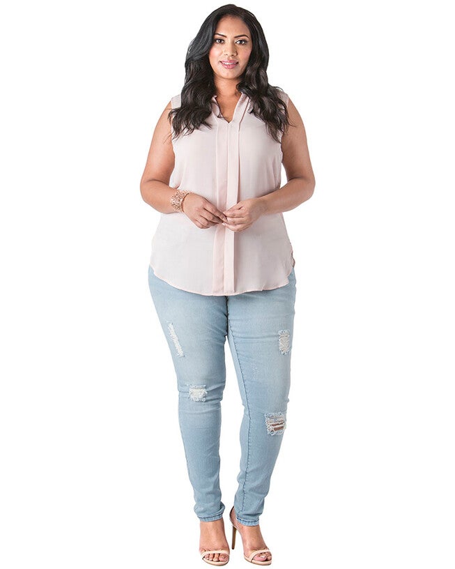 Plus Size Madison Destroyed Washed Skinny Jeans, Blue Destroyed / Light Wash, alternate image number 3