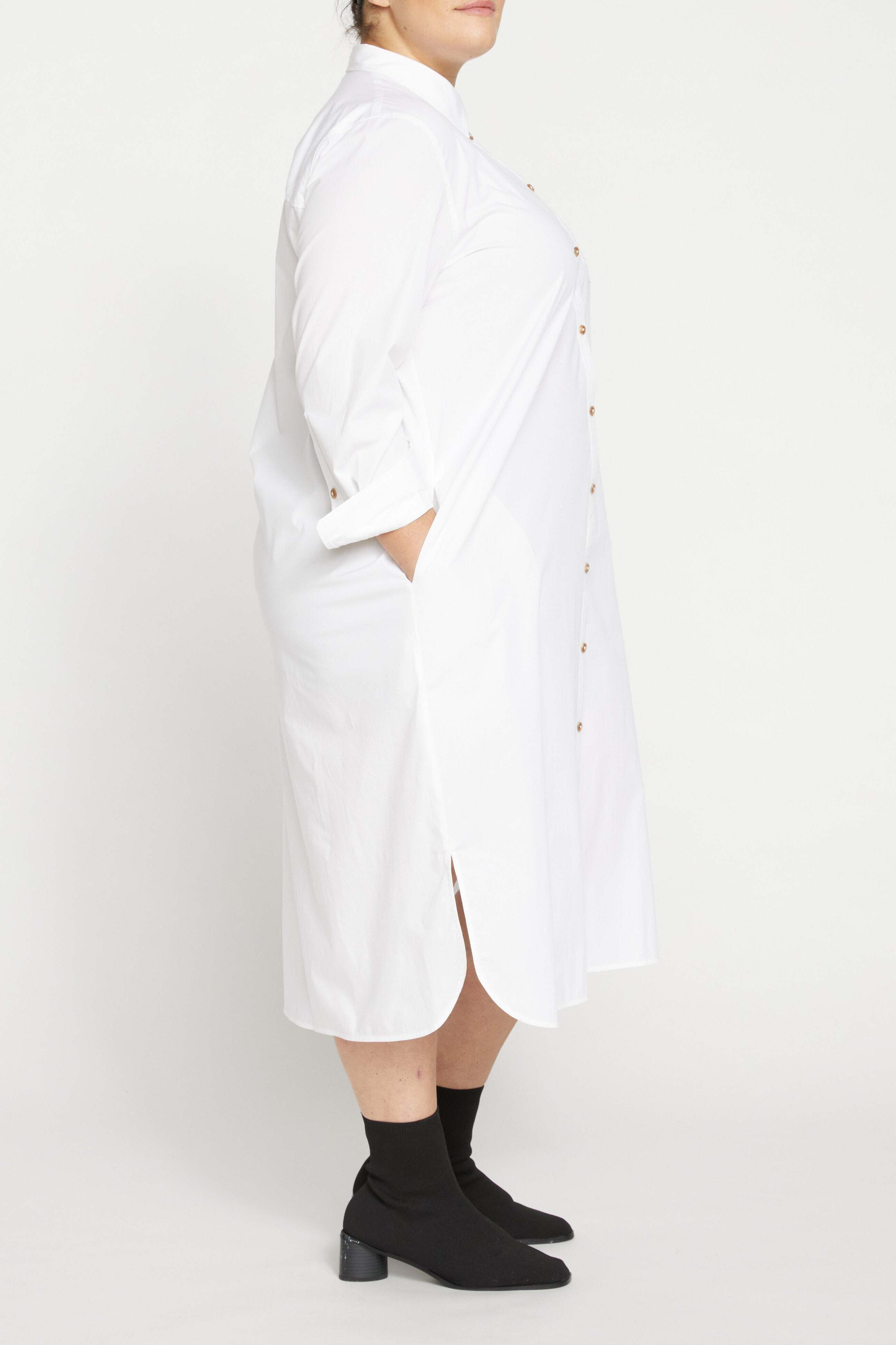 Women's Plus Size Odeon Stretch Poplin Shirtdress, White / White, alternate image number 3