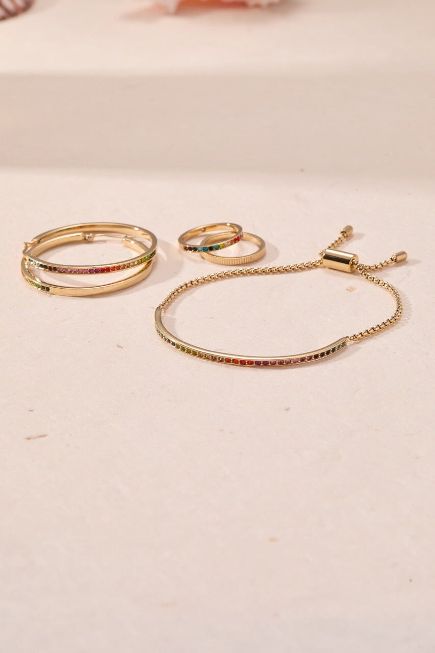 Rainbow Ombre Pave Hoop, Gold / Gold, alternate image number 3
