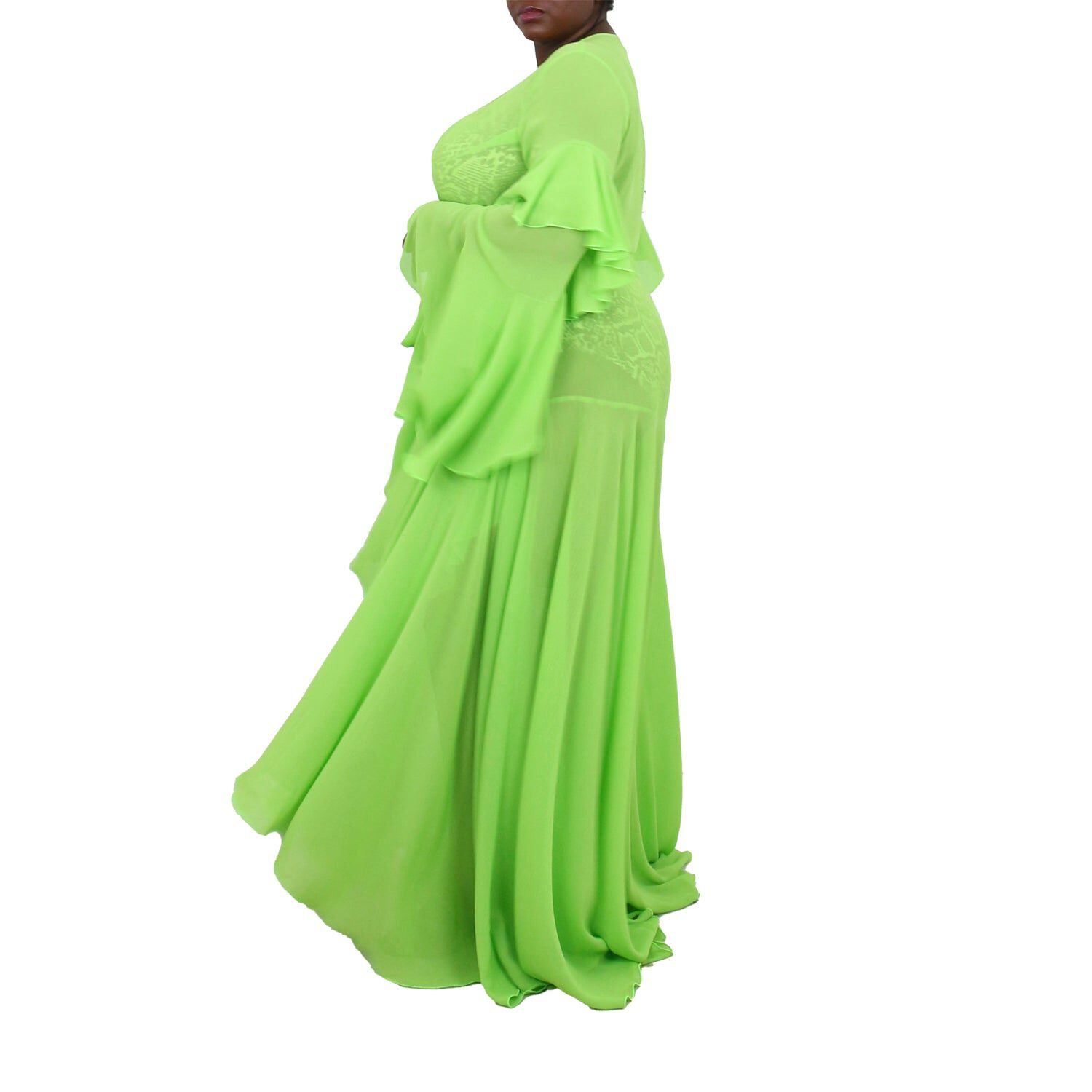 Korinne Deluxe Kaftan Neon Green, Neon Green / Light Green, alternate image number 2