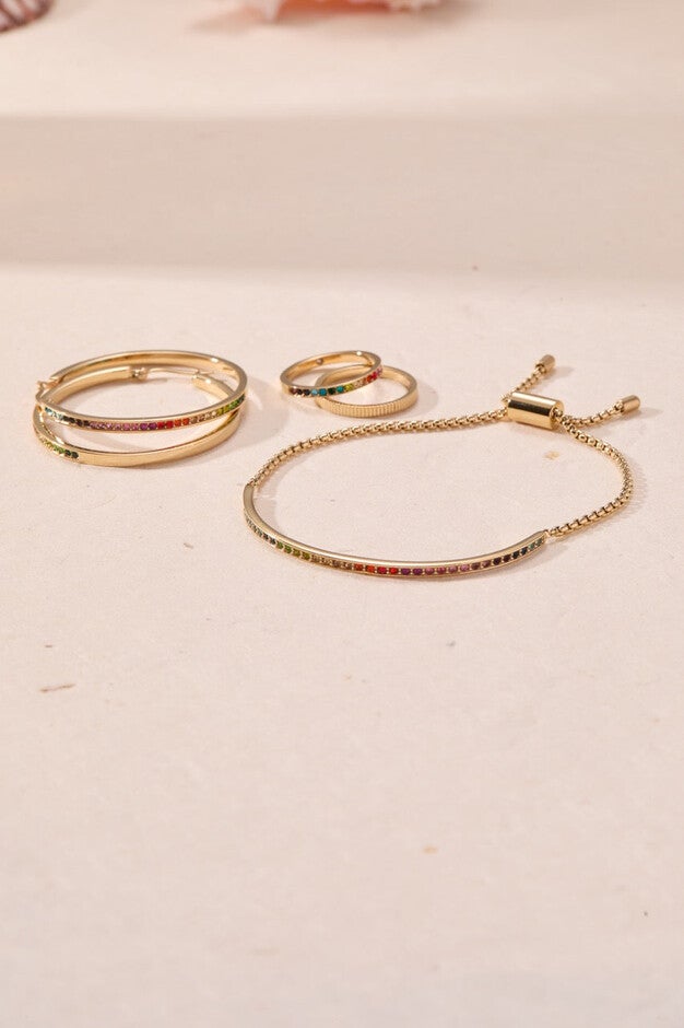 Rainbow Ombre Ring Set of 2, Gold / Gold, alternate image number 3