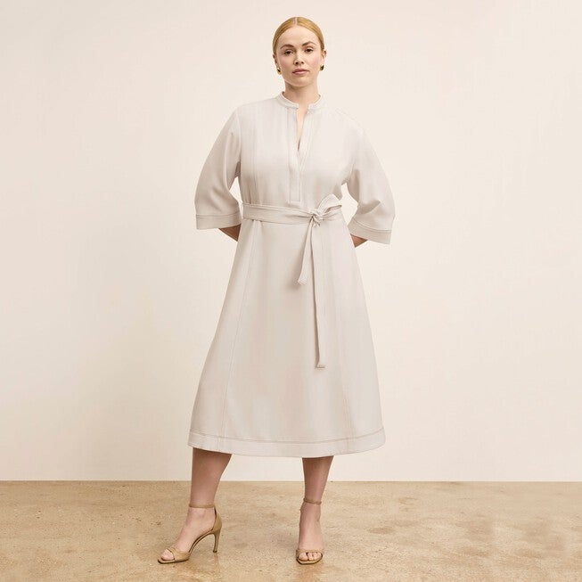 Lauleh Dress - Everyday Crepe with Topstitch, Eggshell / Warm Grey, alternate image number 4