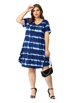 Tie Dye Summer V Neck Short Sleeve Dress