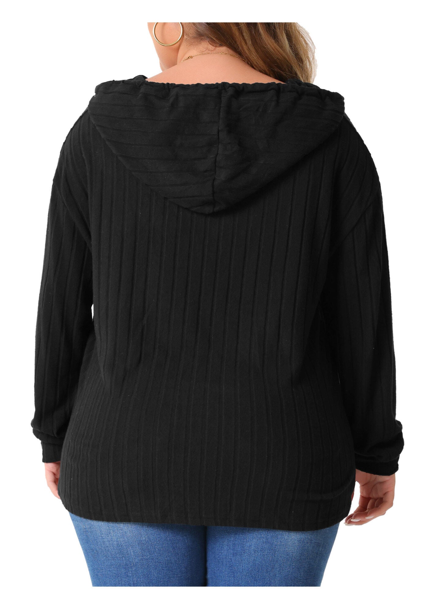 Pullover Lightweight Drawstring Sweatshirt Hoodie, Black / Black, alternate image number 3