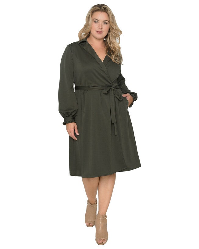 Plus size Lara Long Sleeve Wrap Dress, Dark Olive / Forest Green, hi-res image number 0