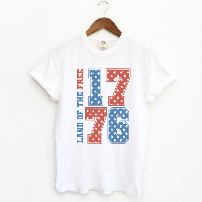 Land Of The Free Retro Stars Garment Dyed Tee, White / White, hi-res image number 0