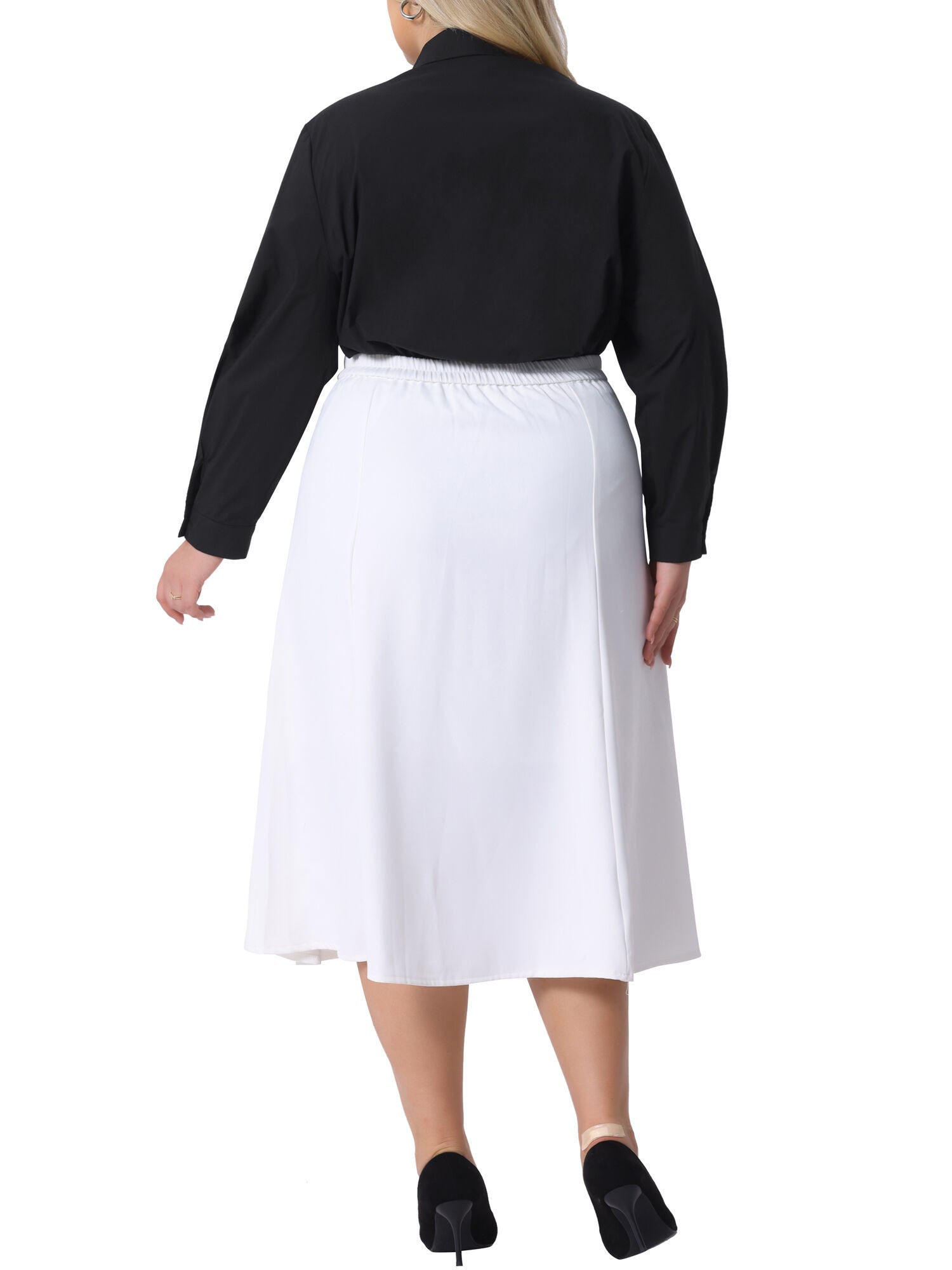 Button Down Long Sleeve Bodysuit Shit Top, Black / Black, alternate image number 3