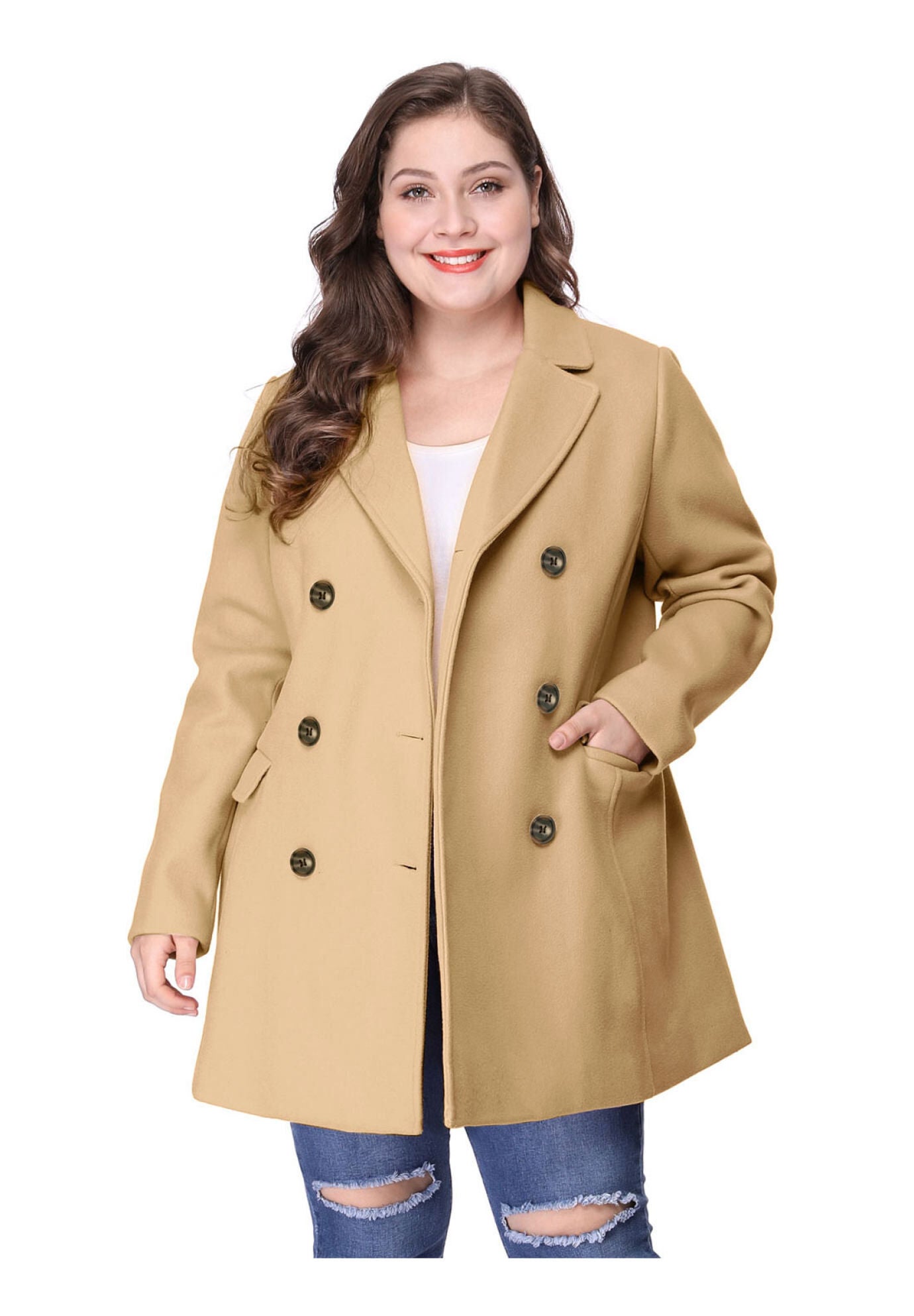 NOTCHED LAPEL DOUBLE BREASTED COAT, Brown / Brown, hi-res image number 0