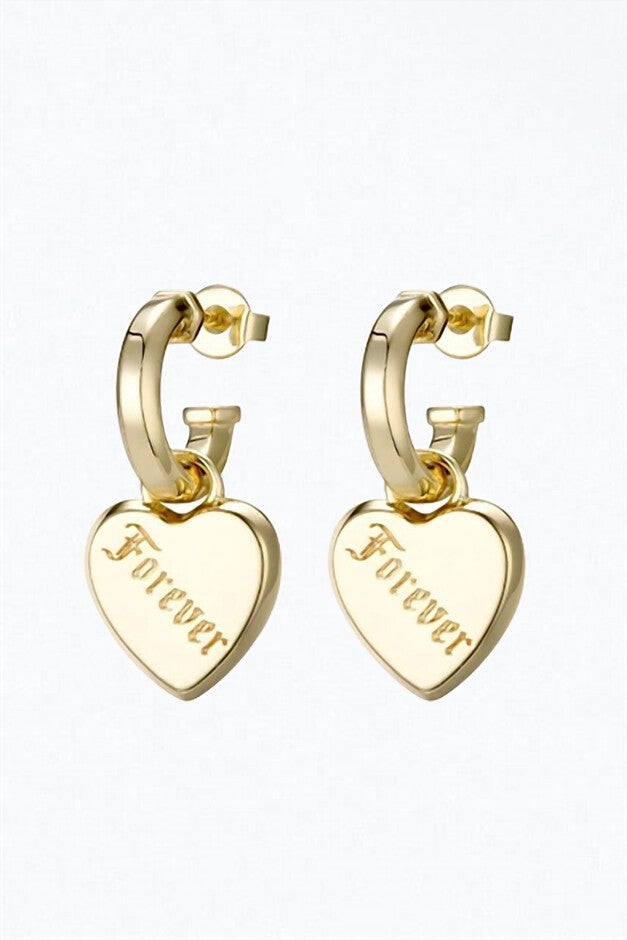LOVE FOREVER HEART CHARM EARRINGS IN GOLD, Gold / Gold, hi-res image number null