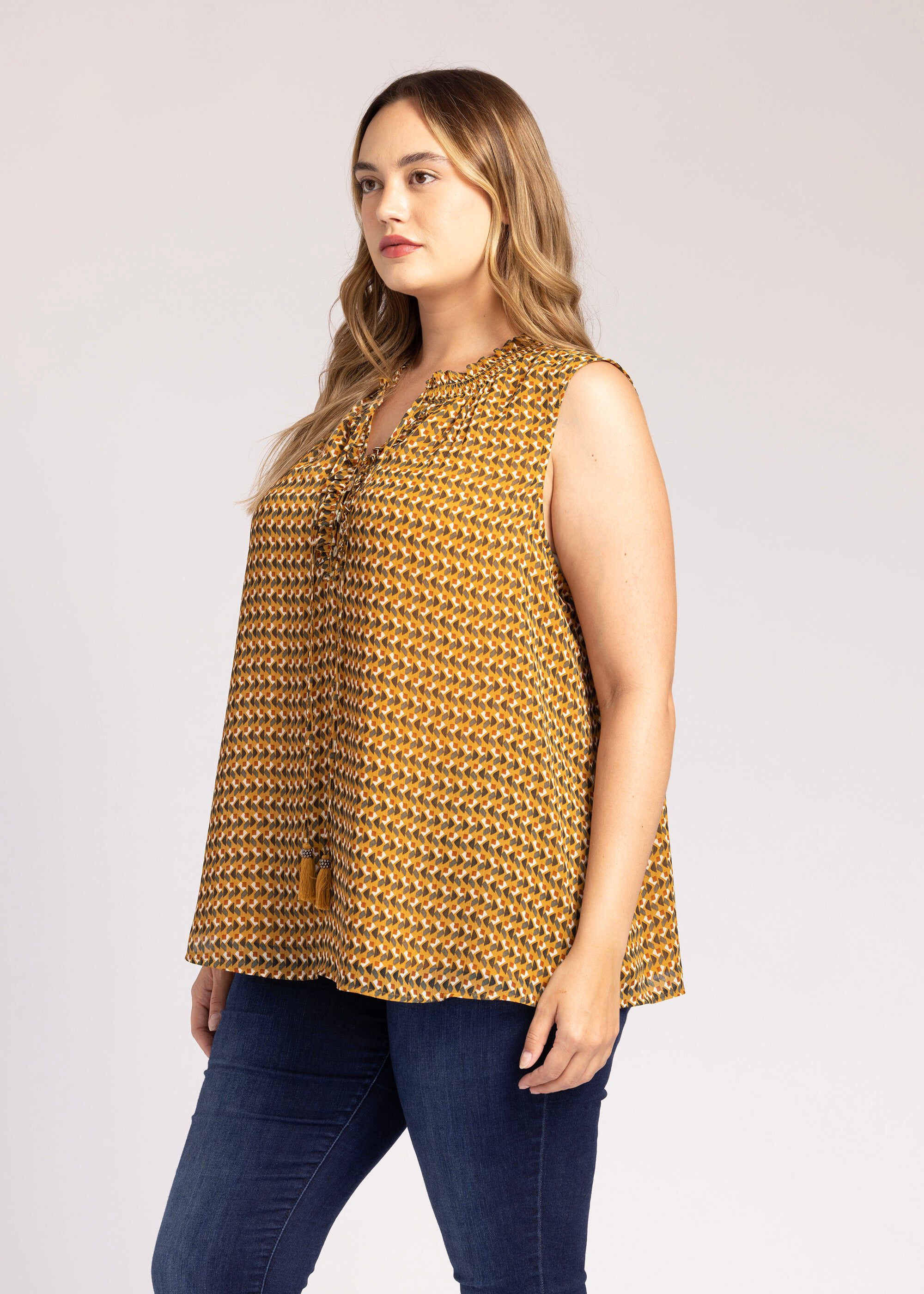 Fiona Abstract Print Tank Top, o656 MUSTARD / Yellow, alternate image number 2