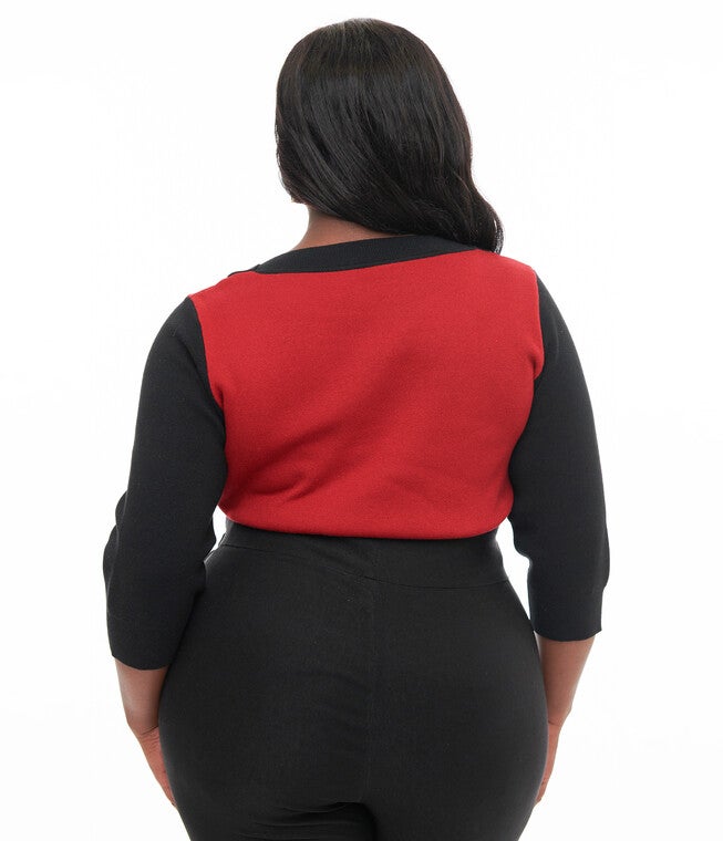 1950s Burgundy & Black Panther Sleeve Minou Sweater, Burgundy Black Panther / Burgundy, alternate image number 1