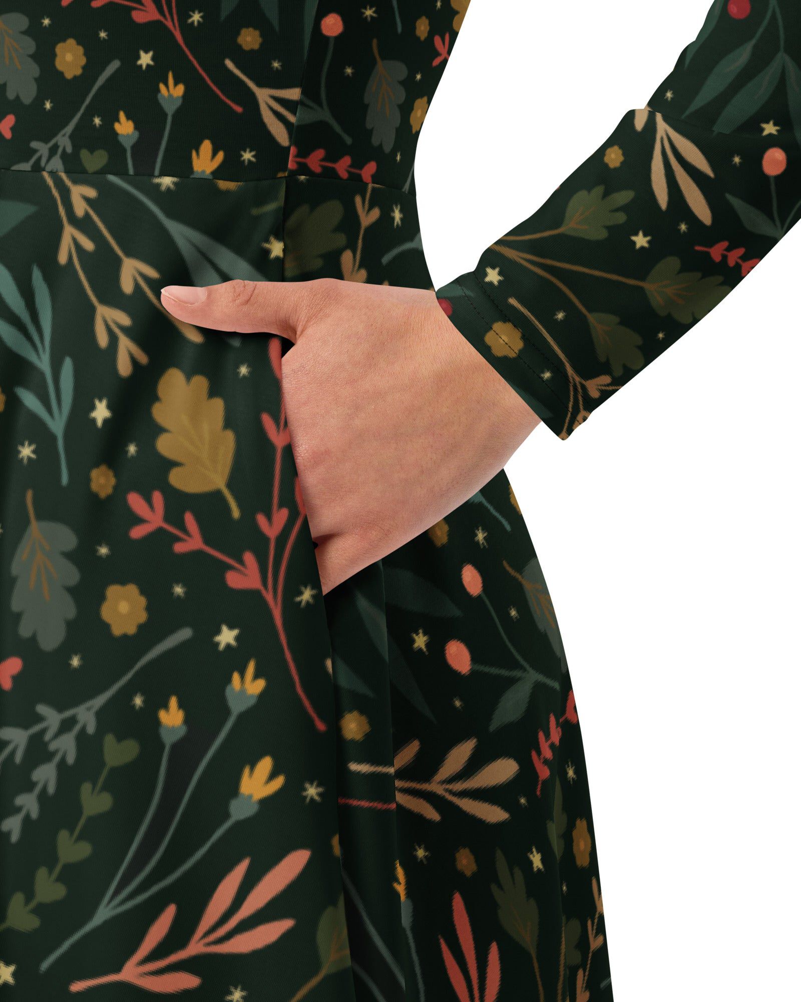 Festive Flora Long Sleeve Midi Dress, Hunter Green / Hunter Green, alternate image number 4