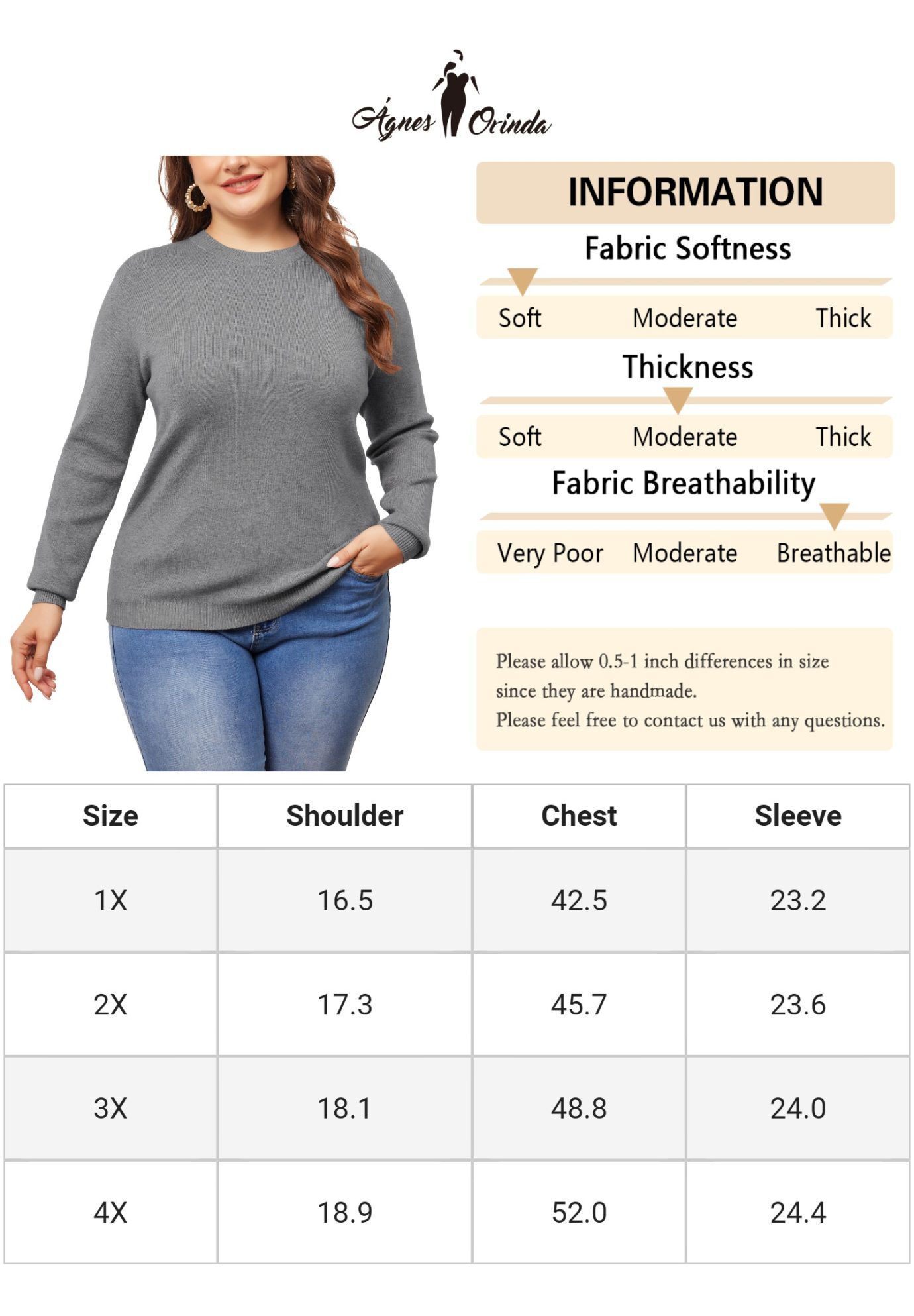 Long Sleeve Crewneck Knit Sweater Tee Top, Grey / Cool Gray, alternate image number 4