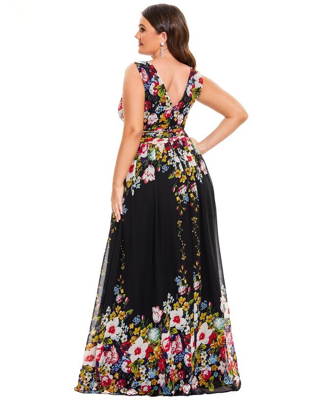 Pleated Sleeveless V-Neck Chiffon Maxi Dress, , alternate image number 5