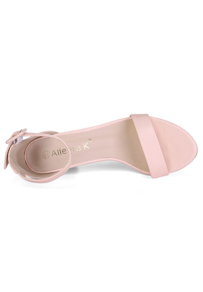 Solid Color Buckle Block Heel Ankle Strap Sandals, Light Pink / Pink, alternate image number 3
