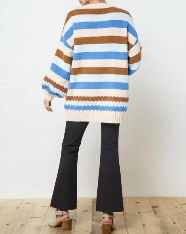 MULTICOLOR STRIPED OPEN-FRONT CARDIGAN IN BLUE/CREAM/BROWN/LIGHT BLUE, , alternate image number 3