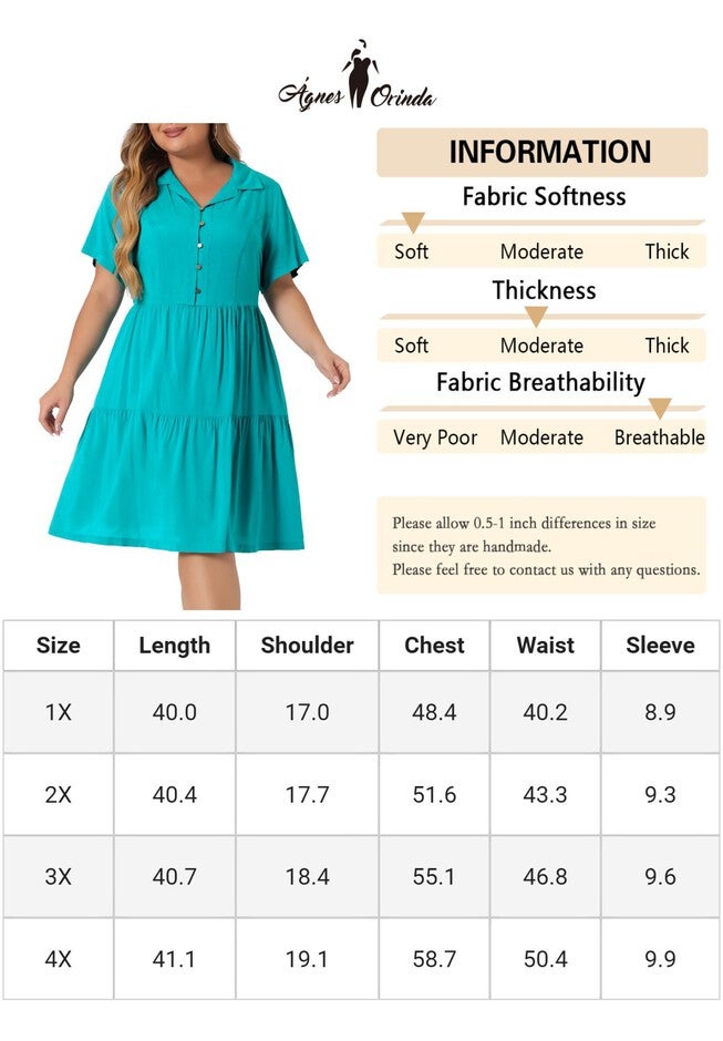 Short Sleeve Button Down Flowy Tiered Shirt Chambray Dress, Blue Green / Turquoise, alternate image number 4