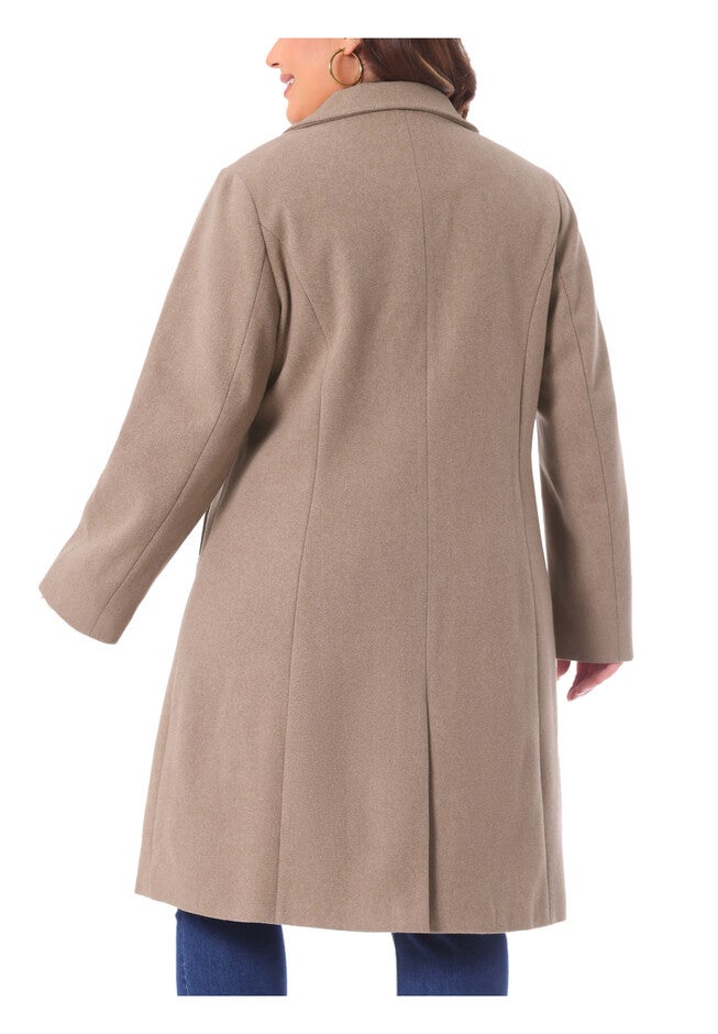 NOTCHED LAPEL WINTER WARM DOUBLE BREASTED LONG COAT, Light Brown / Brown, alternate image number 3