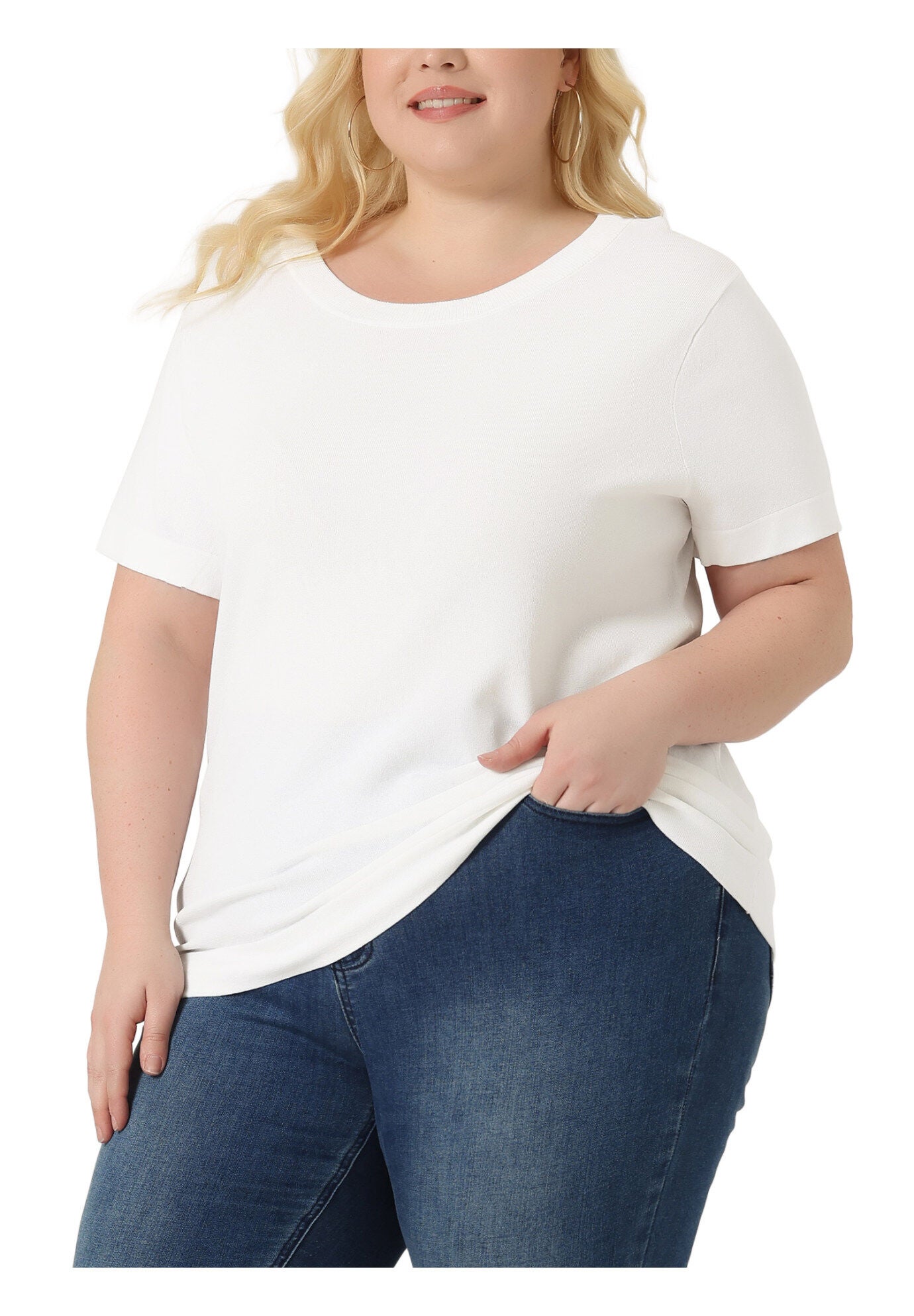 Short Sleeves Pullover Sweater Top, White / White, alternate image number 2