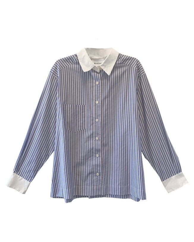 Perfect Oversized Stripe Shirt #2 French Blue, Blue White Striped / Dusty Blue, hi-res image number 0