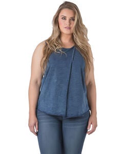 Plus Size Brandie Cross Over Sleeveless Indigo Knit Tank Top