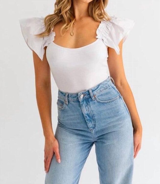 SWEET SLEEVE BODYSUIT IN WHITE, White / White, hi-res image number 0