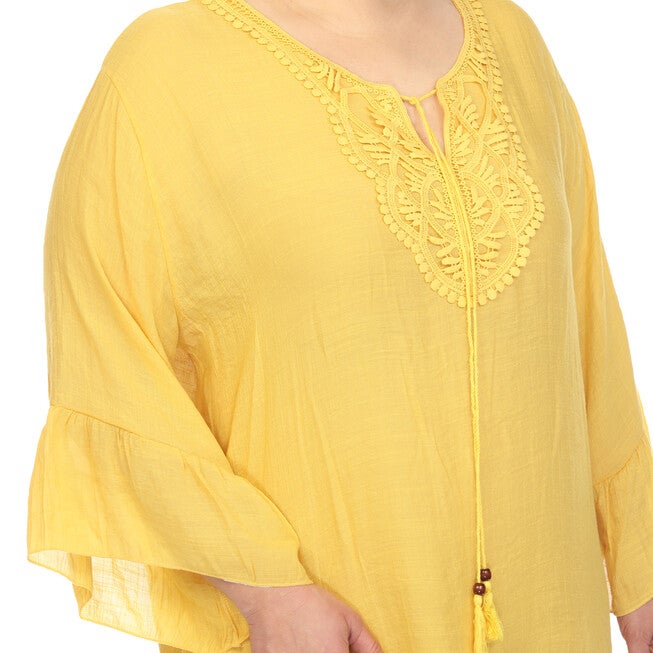 Sheer Embroidered Knee Length Cover Up Dress, Yellow / Yellow, alternate image number 4