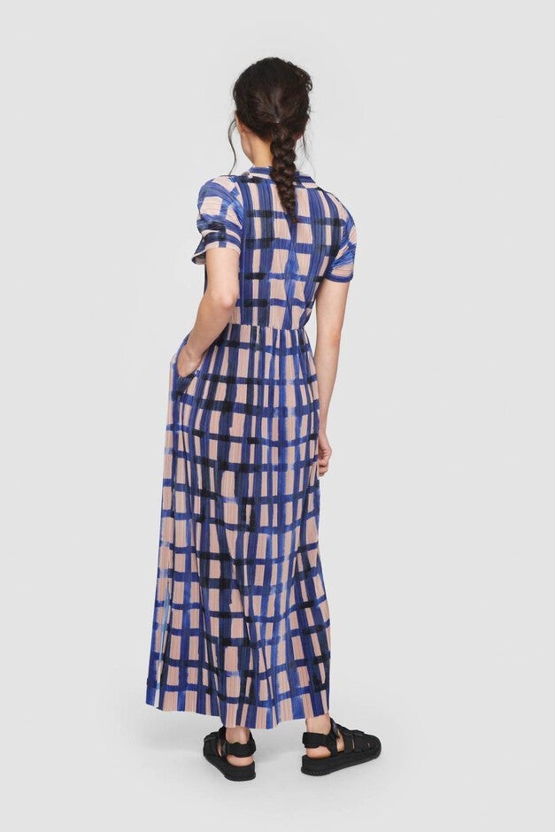 WATERCOLOUR CHECK DRESS IN BLUE/TAN, BlueTan / Purple, alternate image number null