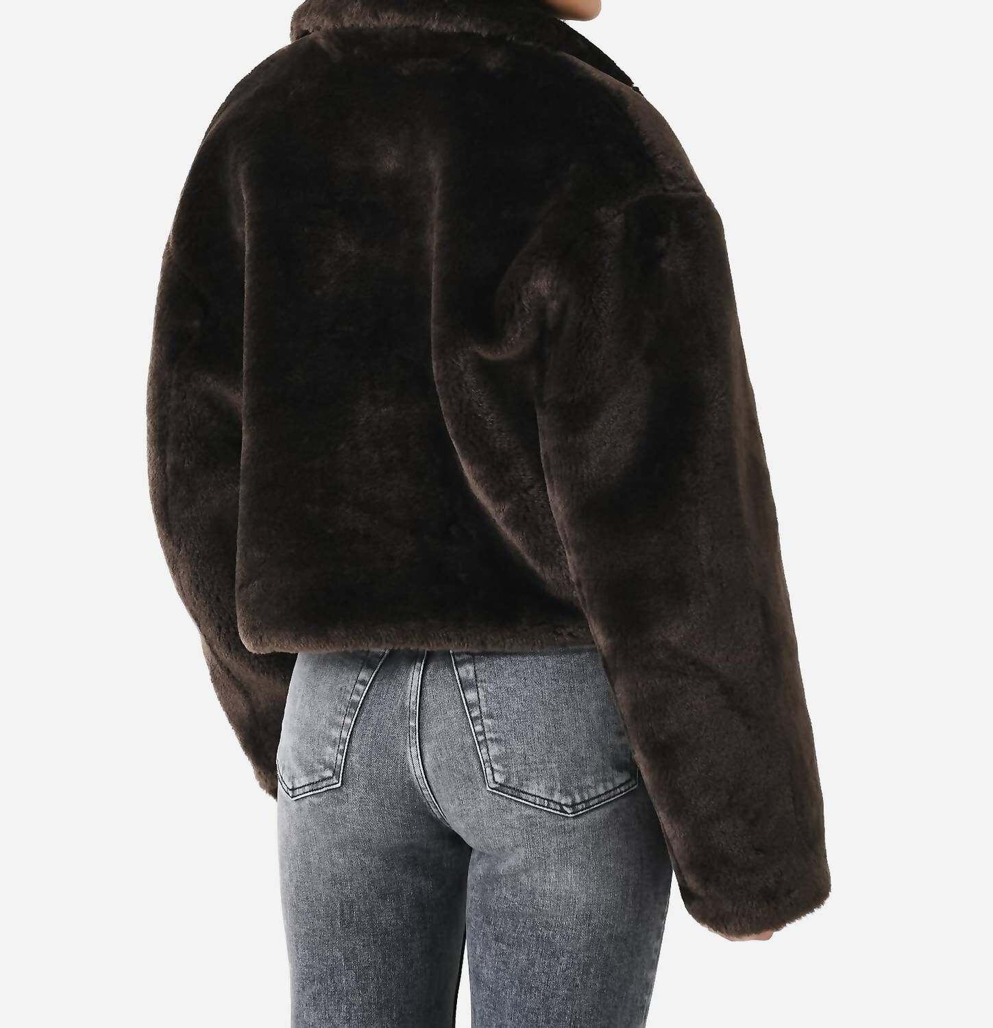 FAUX FUR ZIP UP JACKET, Espresso / Brown, alternate image number 2