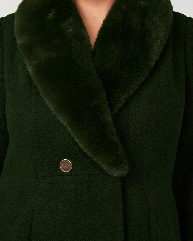 Grammys Beige Coat with Faux Fur Removable Collar, Olive / Olive Green, alternate image number null