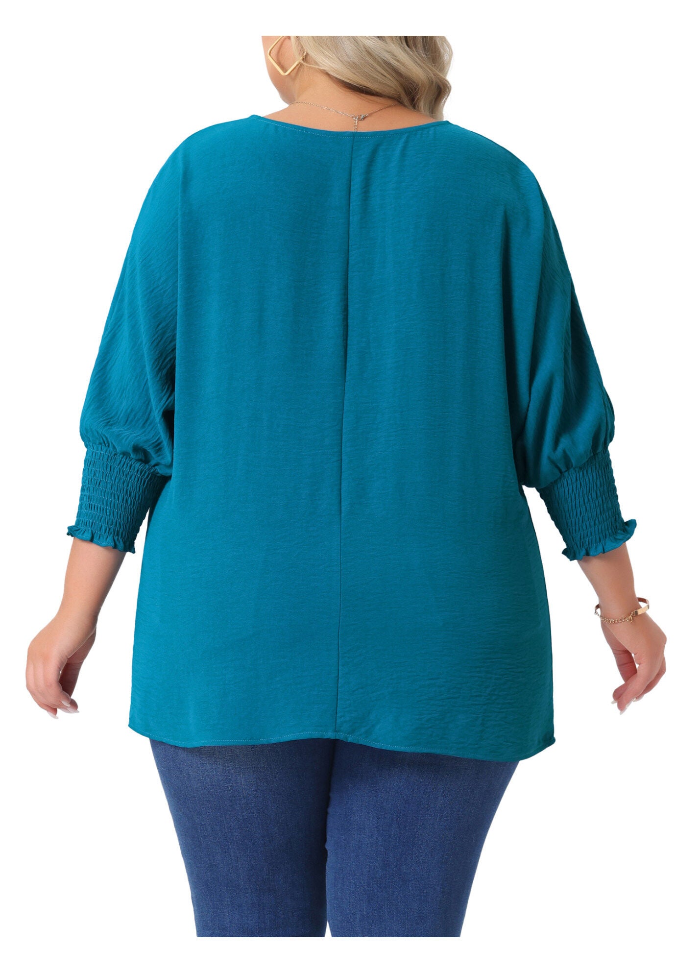 Chiffon Top Batwing Ruffle Long Sleeve Loose T-Shirt Blouse, Lake Blue / Teal, alternate image number 3