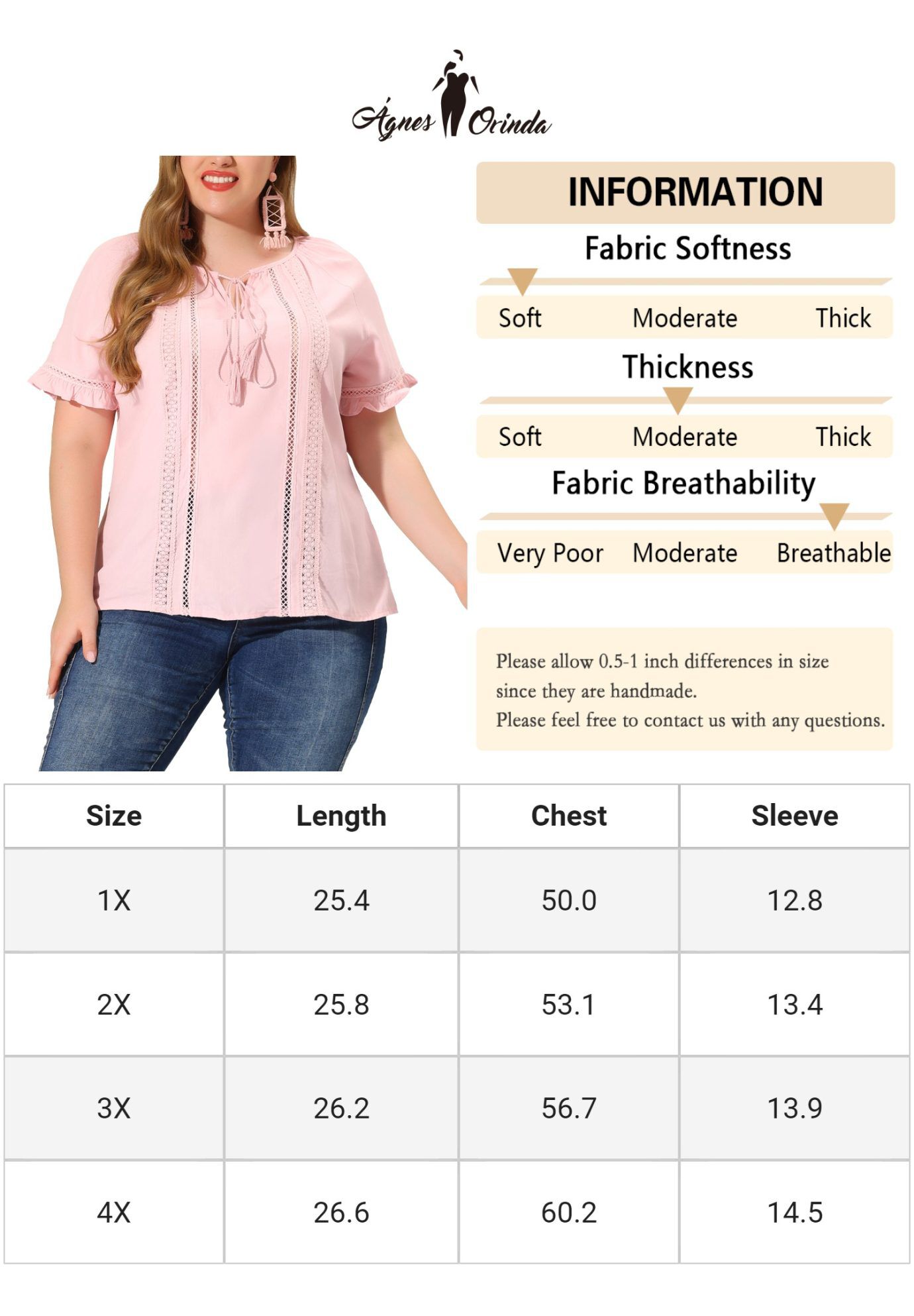 TIE NECK RUFFLE SHORT SLEEVE LACE CROCHET BLOUSE TOP, Pink / Pink, alternate image number 4