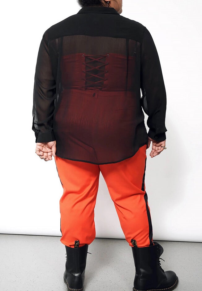 The Empower Sheer Long Sleeve Button Up, BLACK / Black, alternate image number 2