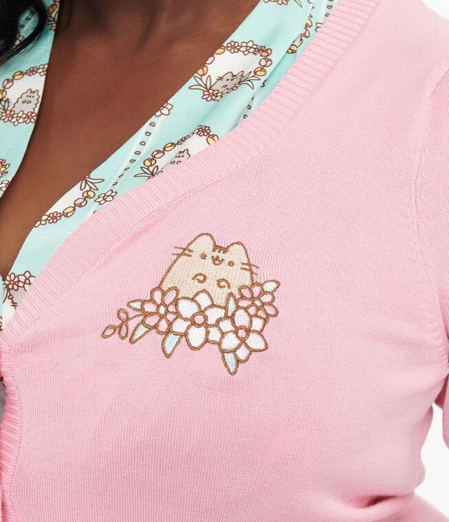 Pusheen x Unique Vintage Pink Pusheen Springtime Embroidered Cardigan, Pink Pusheen Springtime / Pink, alternate image number 3