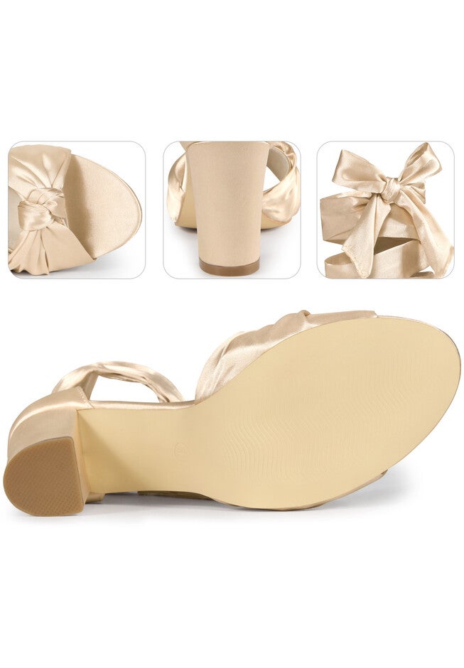 Satin Open Toe Lace Up Block Heels Sandals, Champagne / Gold, alternate image number null