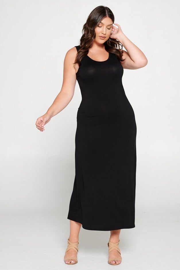 Everyday Basic Tank Maxi Dress, Black / Black, alternate image number 2