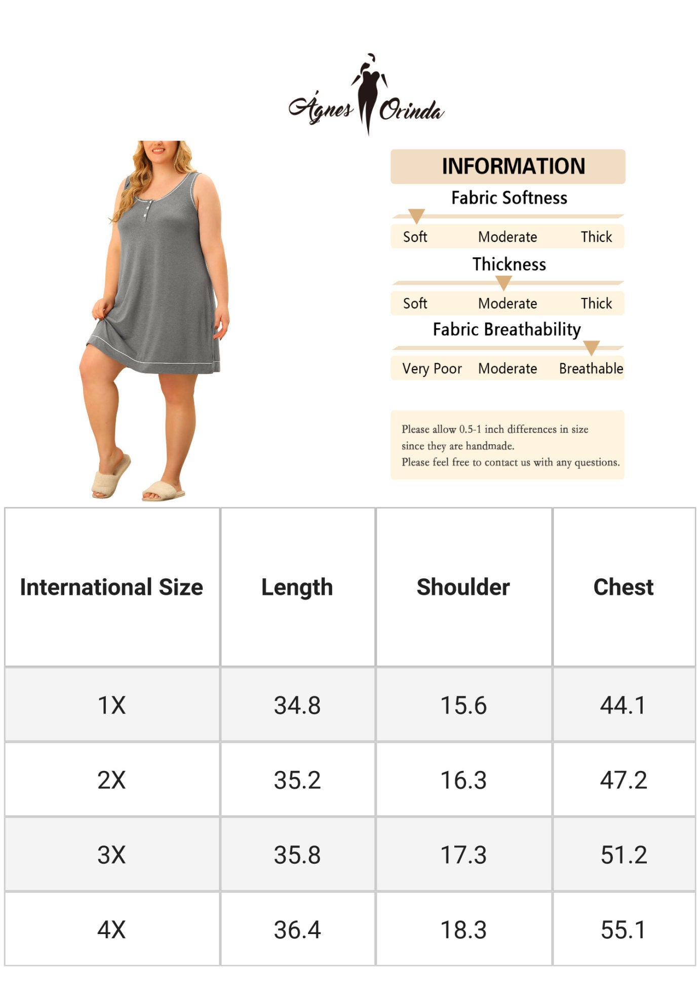 Sleeveless Round Neck Lounge Sleep Dress, Gray / Light Grey, alternate image number 4