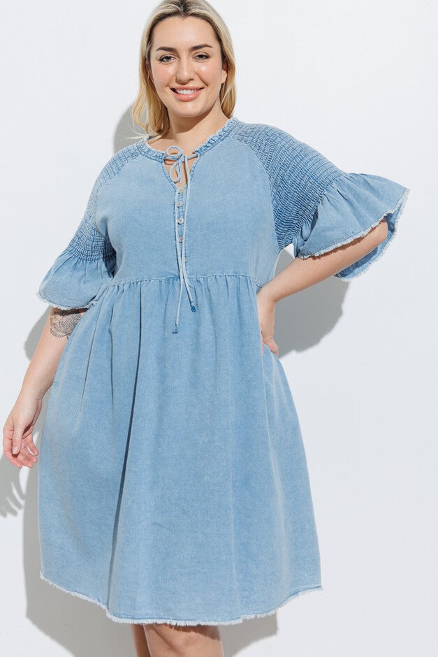 Denim V-Neck Midi Dress, , alternate image number null