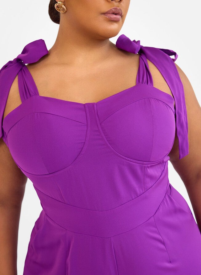 SELMA TIE STRAP CORSET WIDE LEG JUMPSUIT - PURPLE, Purple / Purple, alternate image number 1